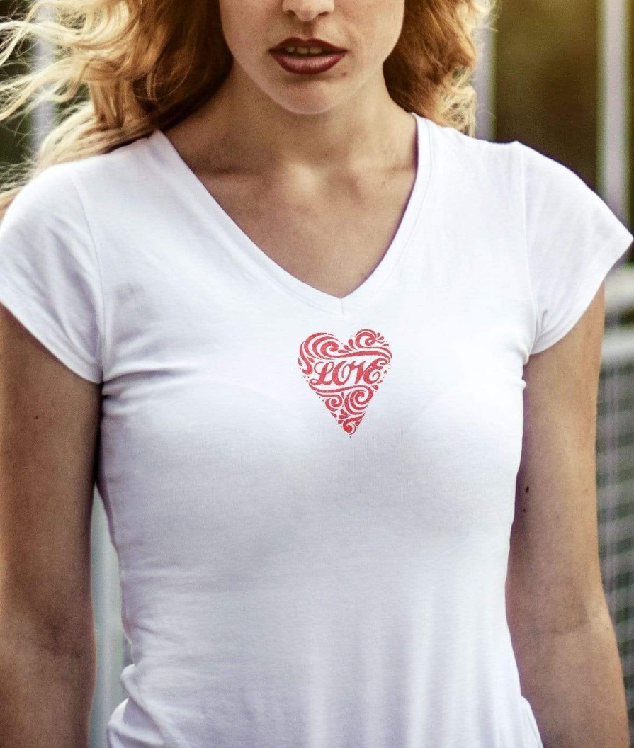 Nayked Apparel Women'S Ridiculously Soft Deep V Graphic Tee | Love Script