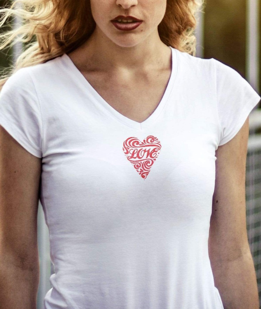 Nayked Apparel Women'S Ridiculously Soft Deep V Graphic Tee | Love Script