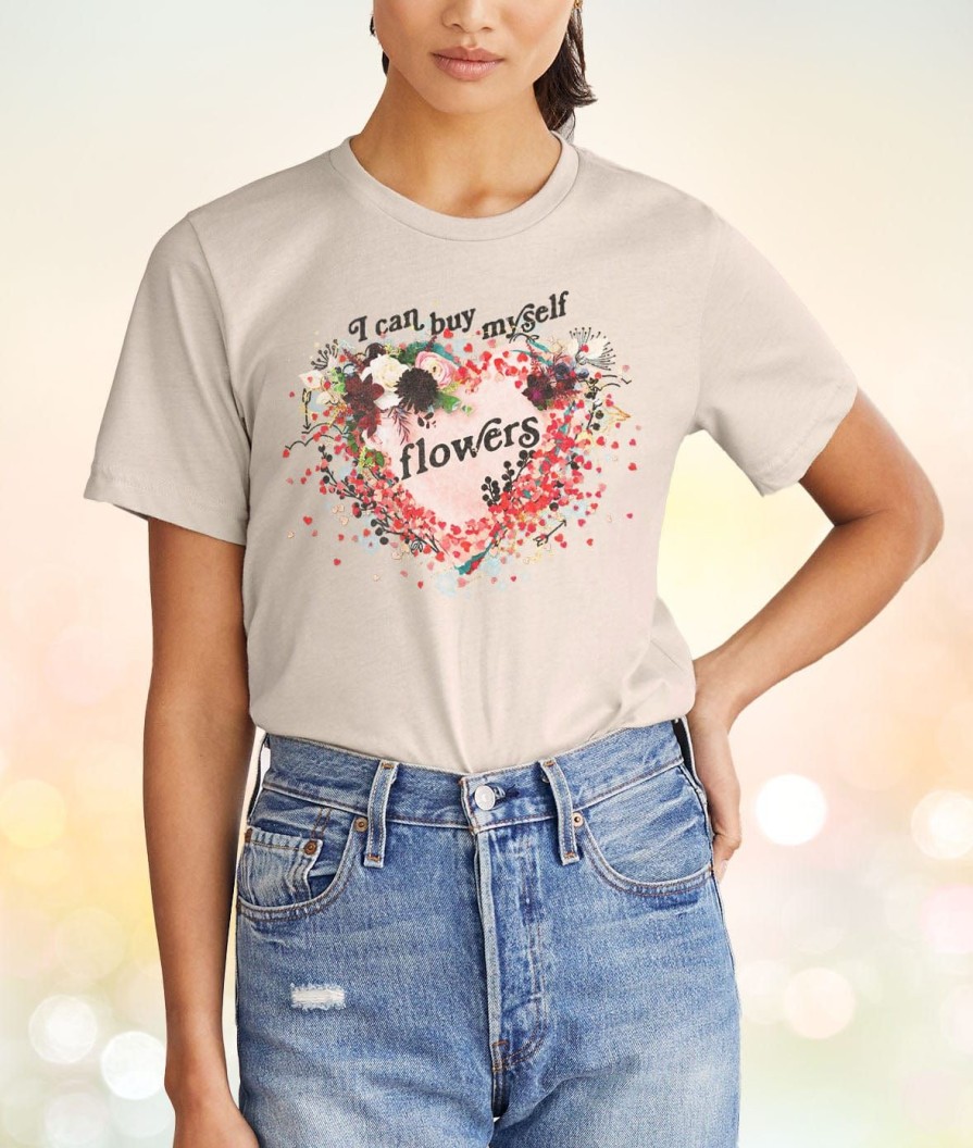 Nayked Apparel Women'S Ridiculously Soft Oversized Sueded Graphic T-Shirt | I Can Buy Myself Flowers