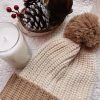 Nayked Apparel Soft Chunky Knit Two-Tone Hat With Pom Pom And Solid Color Beanie With Pom Pom And Cuff