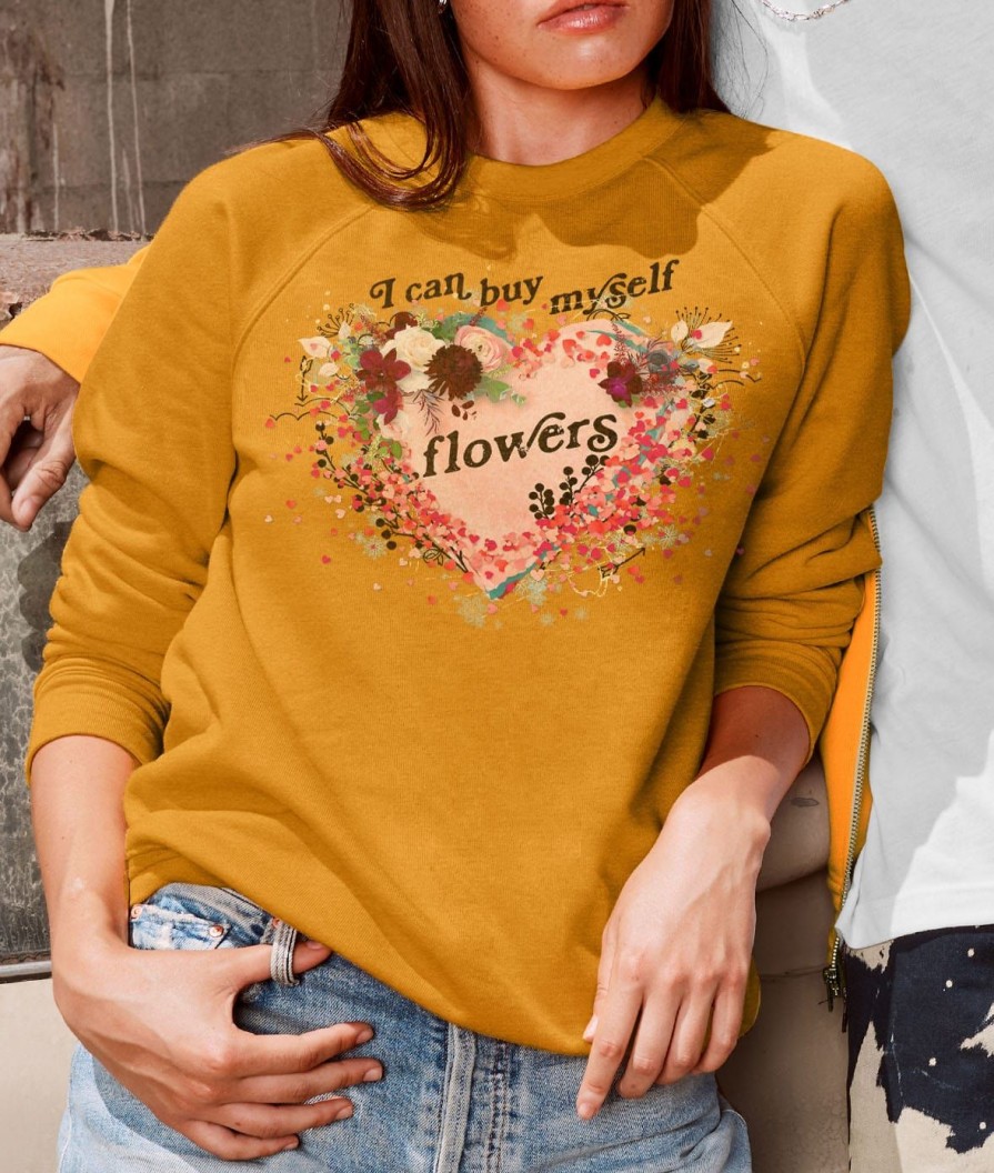 Nayked Apparel Women'S Ridiculously Soft Oversized Graphic Fleece Pullover | I Can Buy Myself Flowers