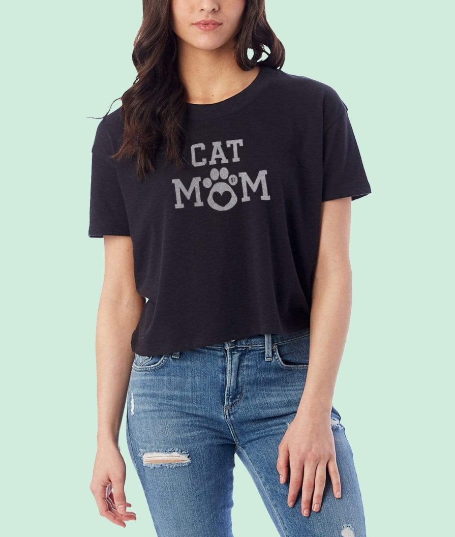 Nayked Apparel Women'S Ridiculously Soft Vintage Crop Graphic Tee | Cat Mom