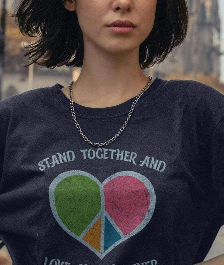 Nayked Apparel Women'S Ridiculously Soft Oversized Graphic Tee | Stand Together And Love One Another