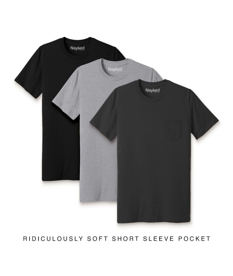 Nayked Apparel Men'S 3Pk Ridiculously Soft 100% Cotton Pocket T-Shirt Favorites