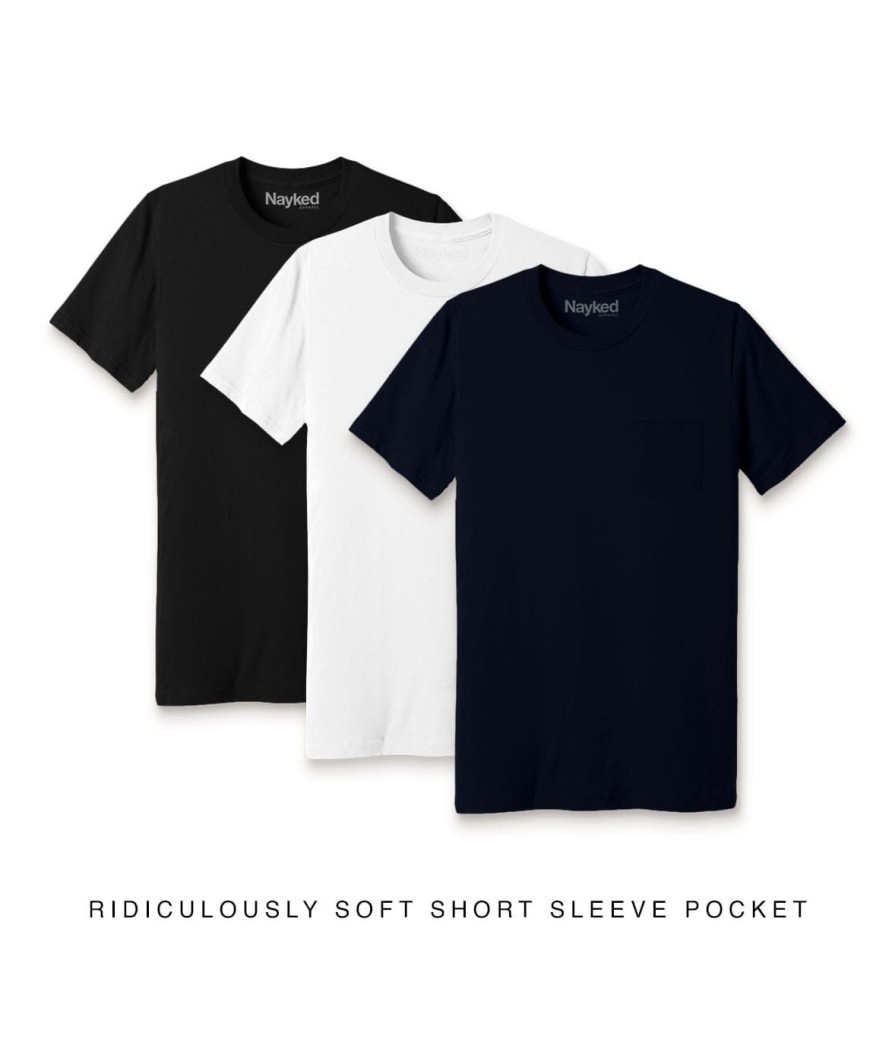 Nayked Apparel Men'S 3Pk Ridiculously Soft 100% Cotton Pocket T-Shirt Favorites