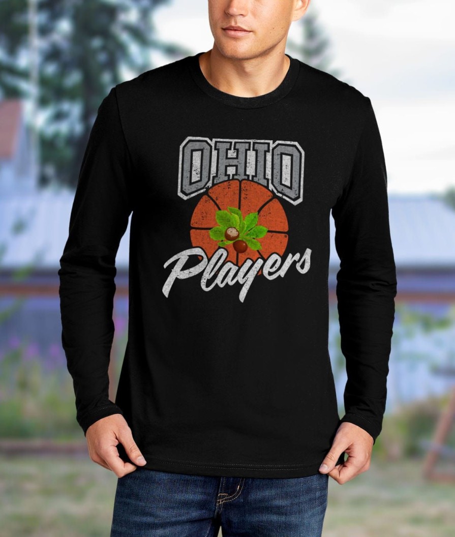 Nayked Apparel Men'S Ridiculously Soft 100% Cotton Long Sleeve Graphic Tee | Ohio Players (Buckeye Leaf)