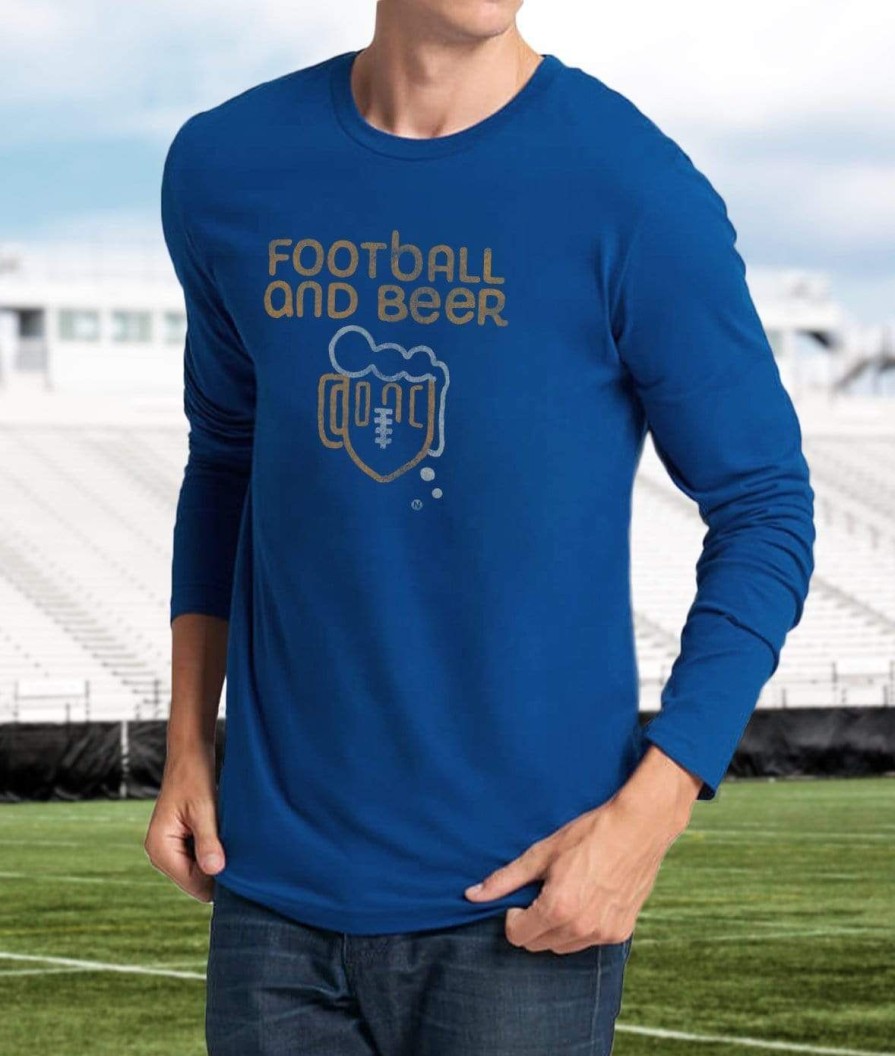 Nayked Apparel Men'S Ridiculously Soft Cotton Long Sleeve Graphic Tee | Football And Beer