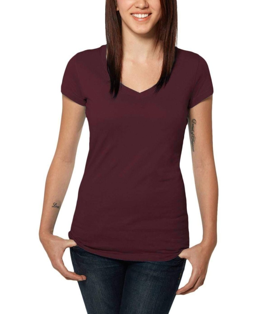 Nayked Apparel Women'S Ridiculously Soft 100% Cotton Fitted V-Neck T-Shirt