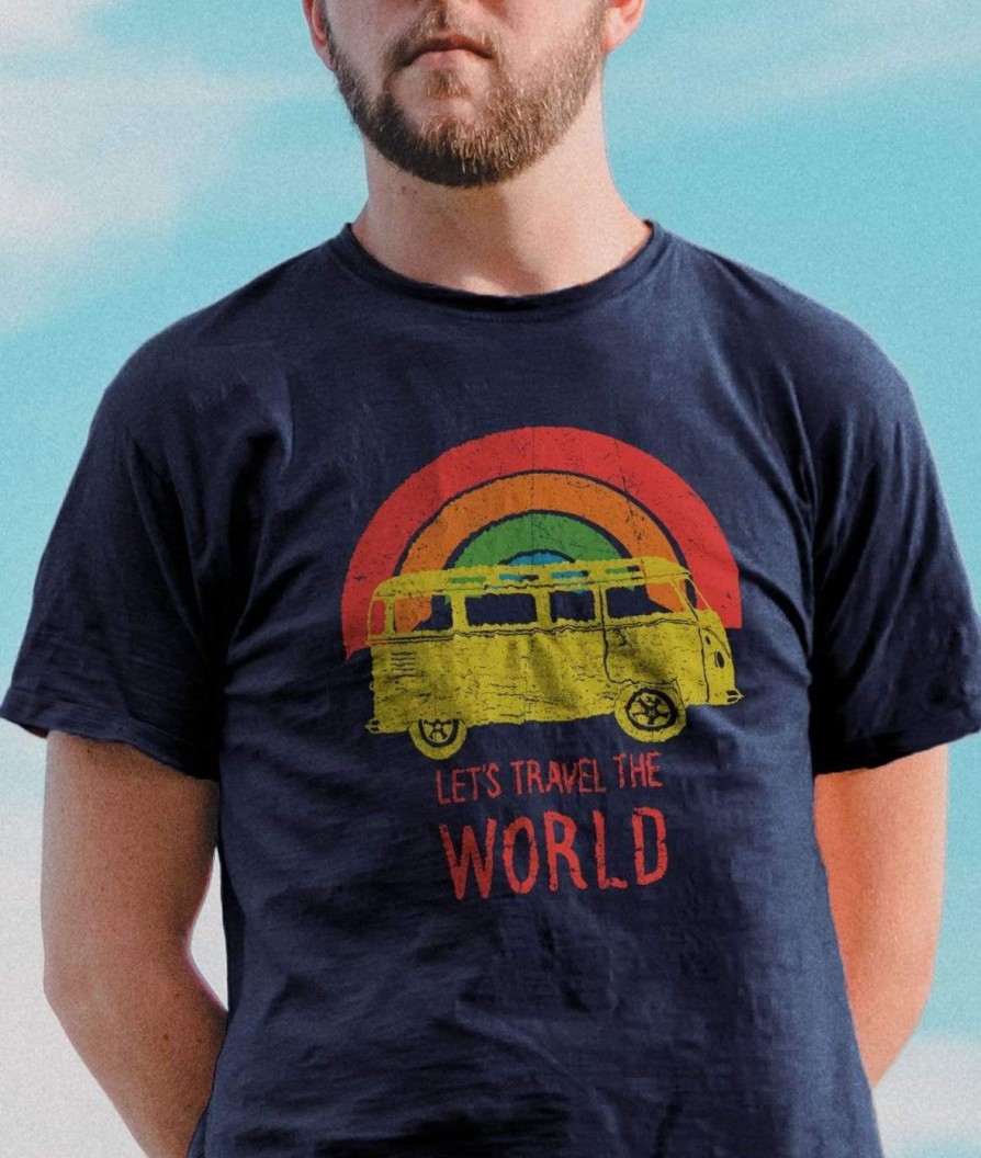 Nayked Apparel Men'S Ridiculously Soft Midweight Graphic Tee | Let'S Travel The World