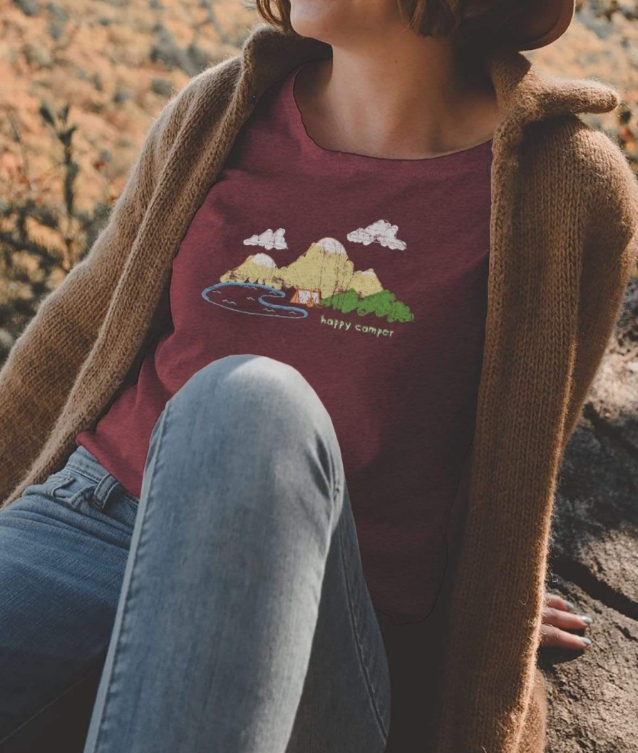 Nayked Apparel Women'S Ridiculously Soft 100% Cotton Graphic Tee | Happy Camper