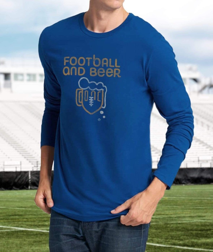 Nayked Apparel Men'S Ridiculously Soft Cotton Long Sleeve Graphic Tee | Football And Beer