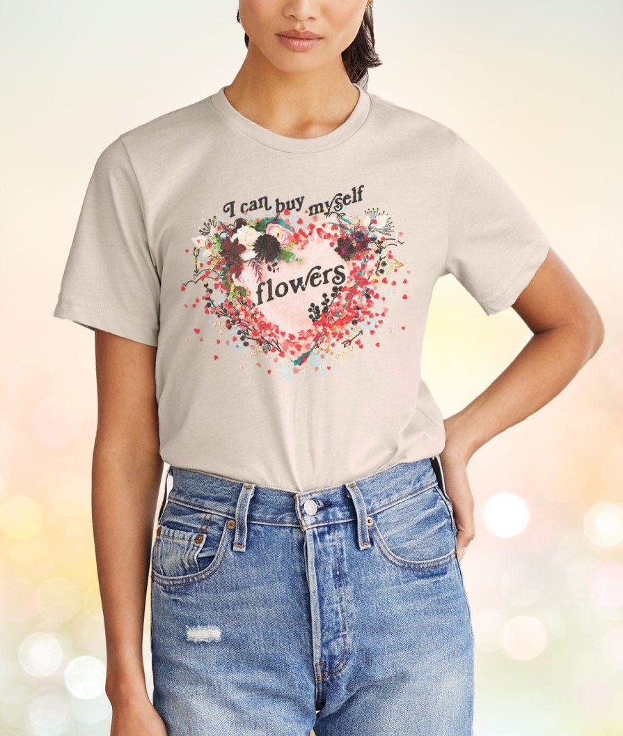 Nayked Apparel Women'S Ridiculously Soft Oversized Sueded Graphic T-Shirt | I Can Buy Myself Flowers