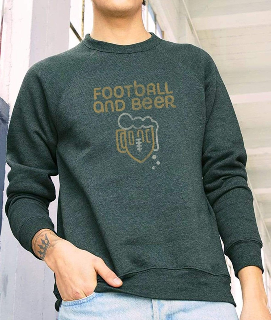 Nayked Apparel Men'S Ridiculously Soft Fleece Graphic Pullover Sweatshirt | Football And Beer