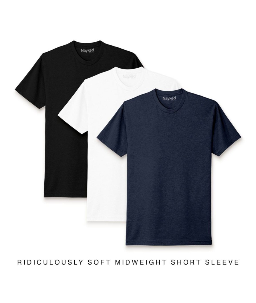 Nayked Apparel Men'S 3Pk Ridiculously Soft Midweight Crew T-Shirt Favorites