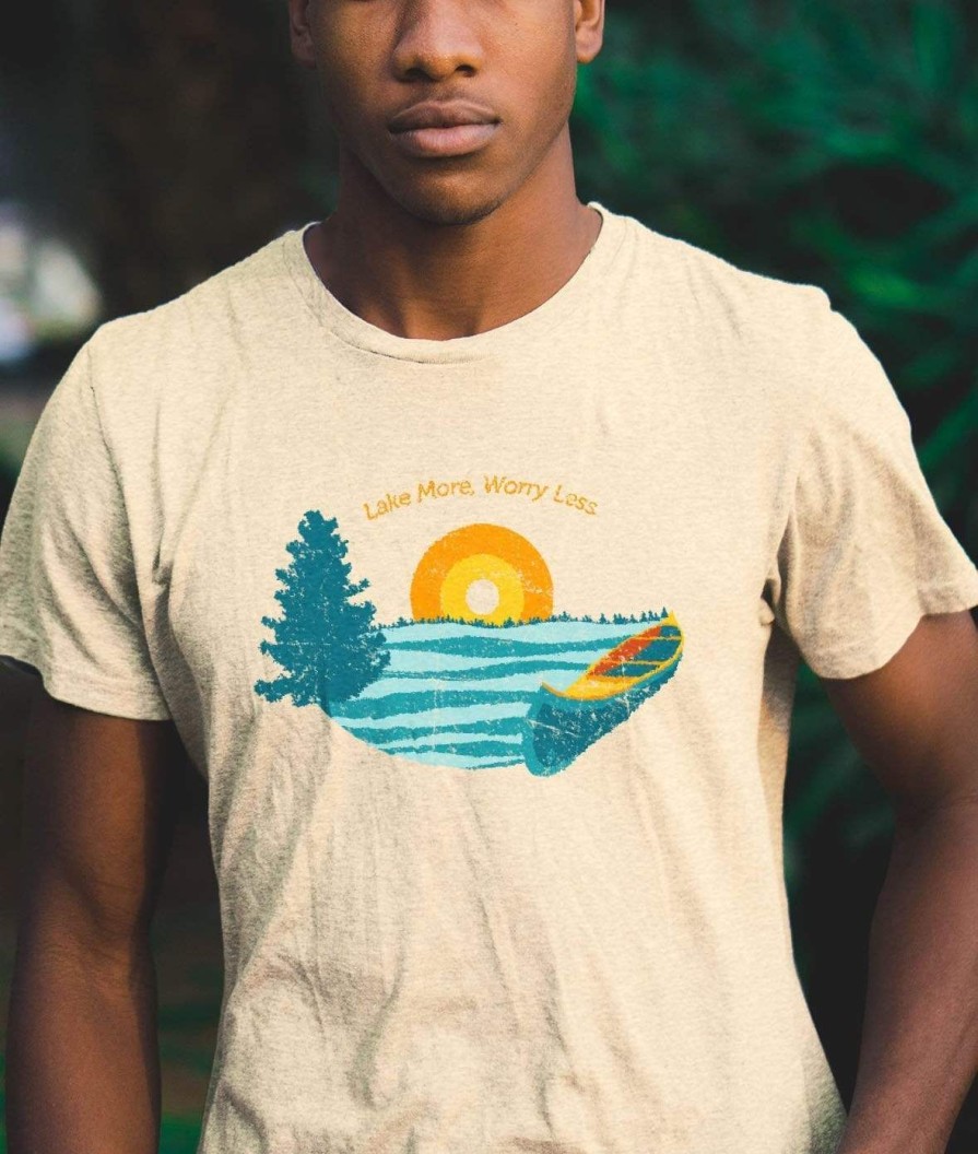 Nayked Apparel Men'S Ridiculously Soft Midweight Graphic Tee | Lake More Worry Less